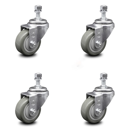 Service Caster 3 Inch Gray Polyurethane Wheel Swivel 12mm Threaded Stem Caster Set SCC SCC-TS20S314-PPUB-M1215-4